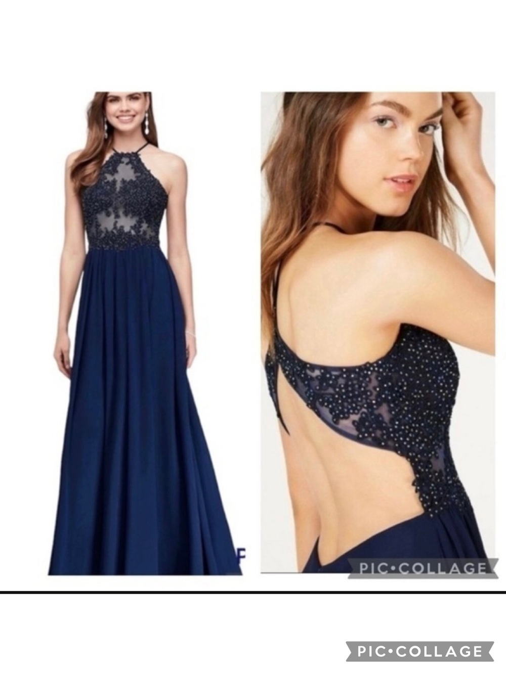 Blondie Nites Dress Evening Illusion Halter Rhinestone Backless NWT 7 (Jrs) Prom
